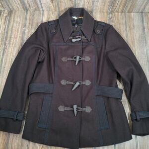 Ted Baker Duffle Toggle Pea Coat Dark Brown Sarra‎ Wool Jacket Women Sm Designer